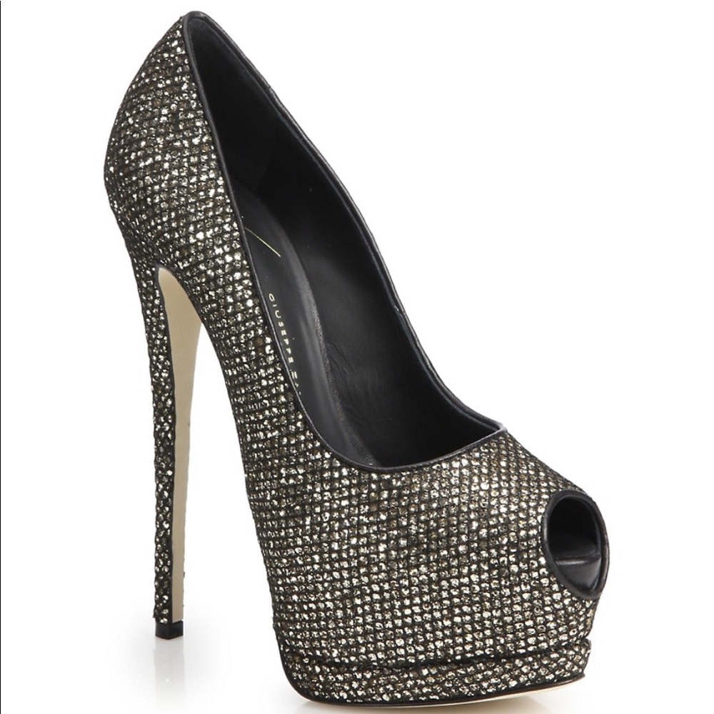 NWT Giuseppe Zanotti / Glittered Mesh Peep-Toe Pumps